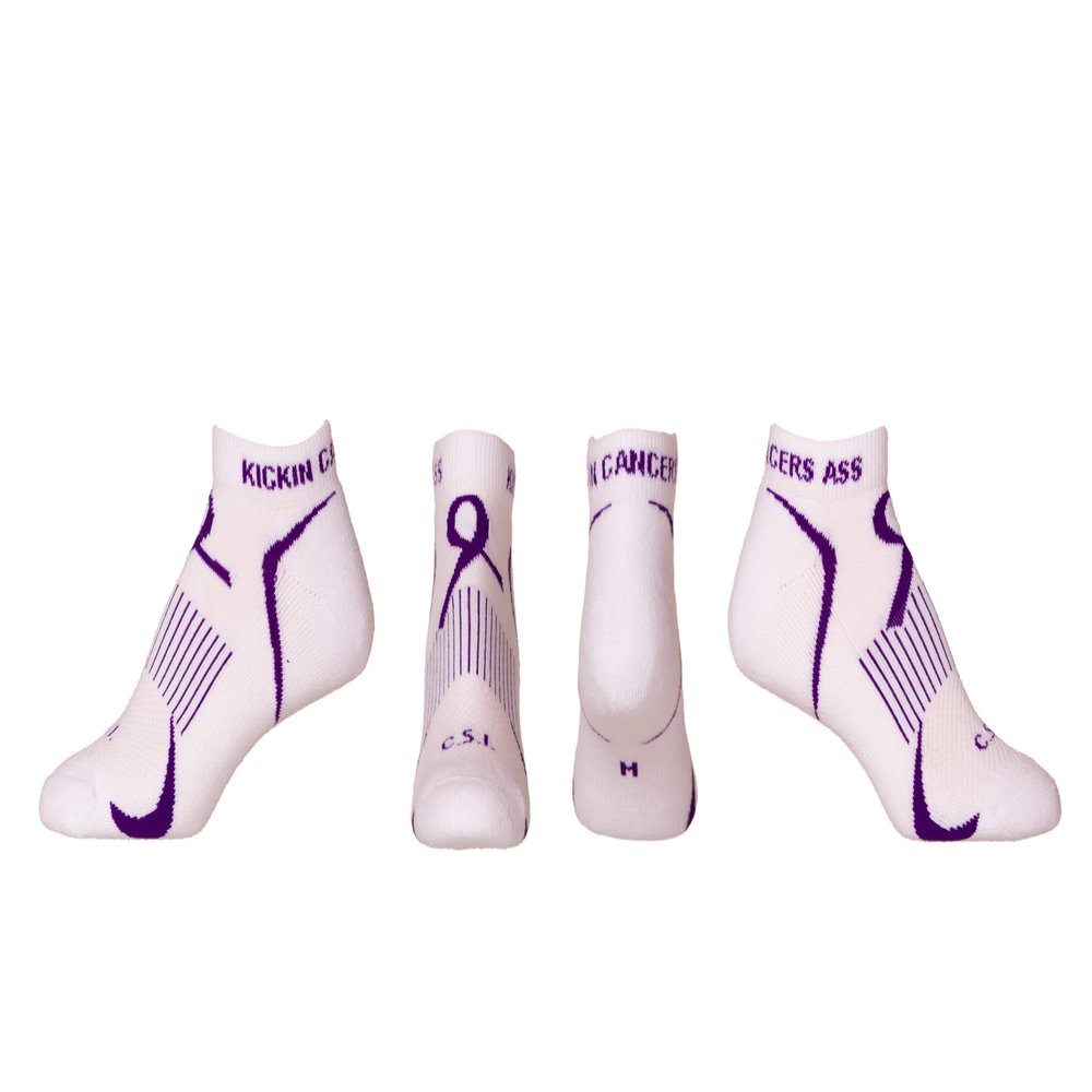 Cancer Awareness Kicking Cancer's A$$ Made in the USA (white purple, 9-11)