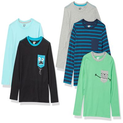 Amazon Brand - Spotted Zebra Boys' Long-Sleeve T-Shirts, 5-Pack Chompers, XX-Large