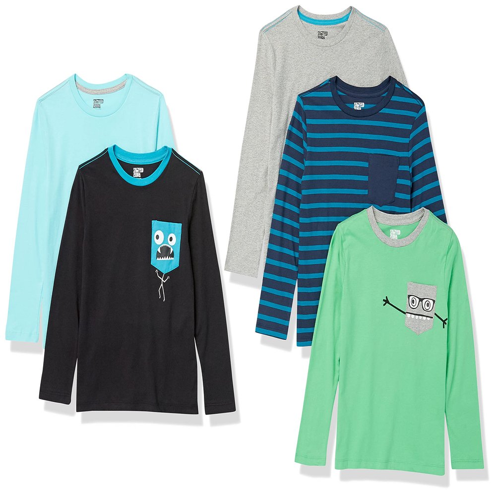 Amazon Brand - Spotted Zebra Boys' Long-Sleeve T-Shirts, 5-Pack Chompers, XX-Large