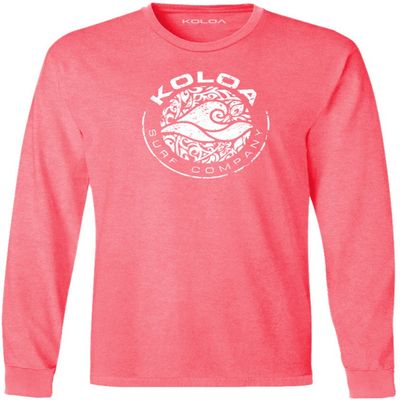 Koloa Circle Wave Vintage Pigment Dyed Long Sleeve Tee-NeonCoral/w-2XL