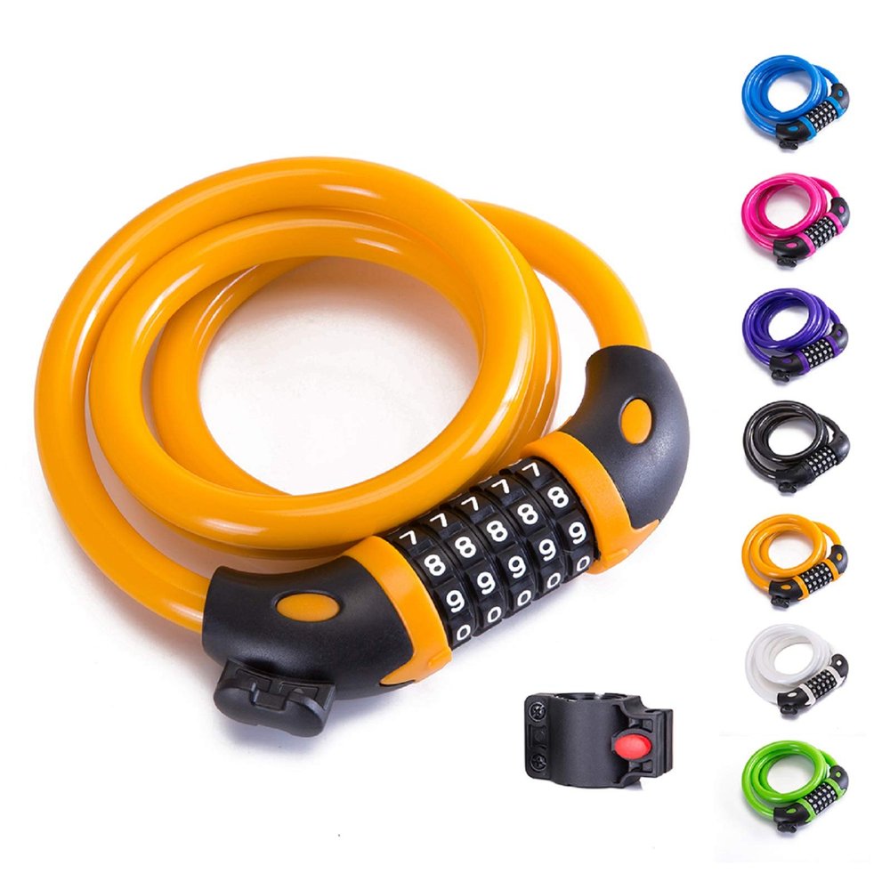 Bike Lock Bicycle Lock Chain 5-Digit Combination Lock Core Steel Wire Bike Lock Security&Portable Bicycle Locks,1.1m x 1/2 inch (Orange)