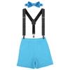 IBTOM CASTLE Toddler Baby Boy Clothes Set 1st Birthday Cake Smash Bowtie Suspenders Pants 3pcs Outfits Diaper Nappy Cover Christening Clothes Blue+Black Dots view 1