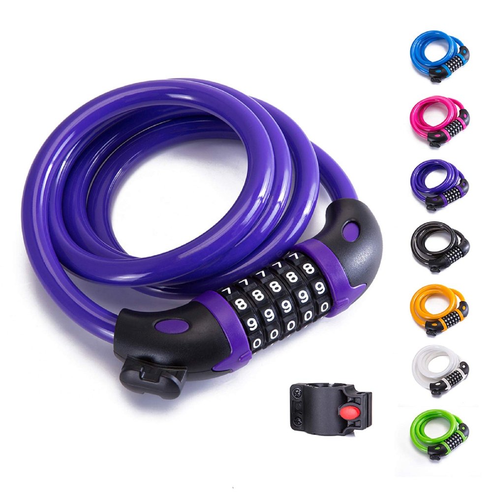 Bike Lock Bicycle Lock Chain 5-Digit Combination Lock Core Steel Wire Bike Lock Security&Portable Bicycle Locks,1.1m x 1/2 inch (Purple)