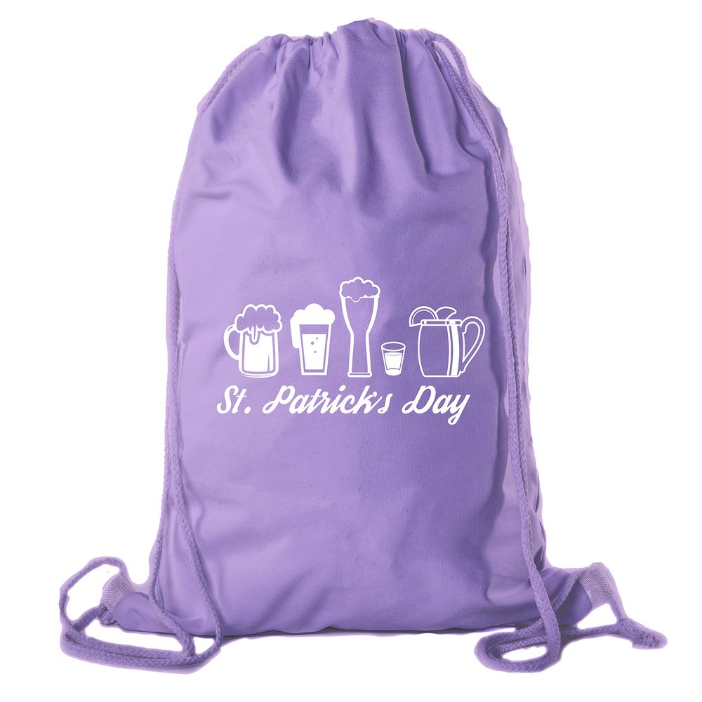 St Patrick's Day Drawstring Backpack Cotton Canvas Backpacks Reusable Gift Bags - 10PK Purple CA2725Patty S1