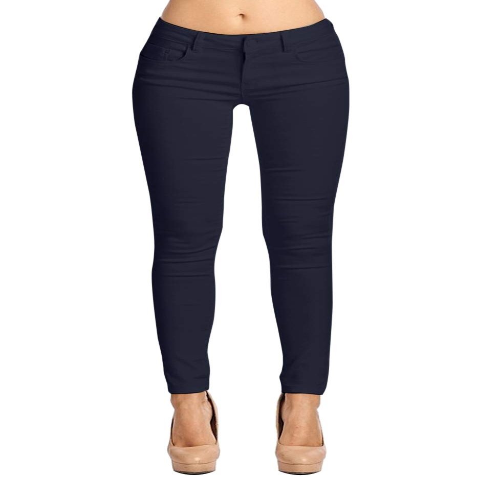 2LUV Women's Stretchy 5 Pocket Skinny Color Uniform Pants Navy 5