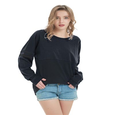 TopTie Women's Crewneck Pom Pom Pullover Jersey Youth Long Sleeve Game Day Jersey Tee Shirt Blank-Black-M