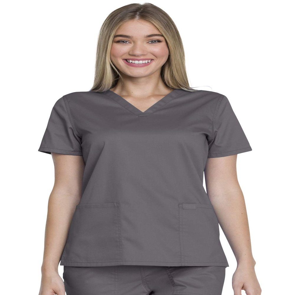 Dickies Genuine Industrial Strength Women Scrubs Top V-Neck Plus Size GD600, 2XL, Pewter