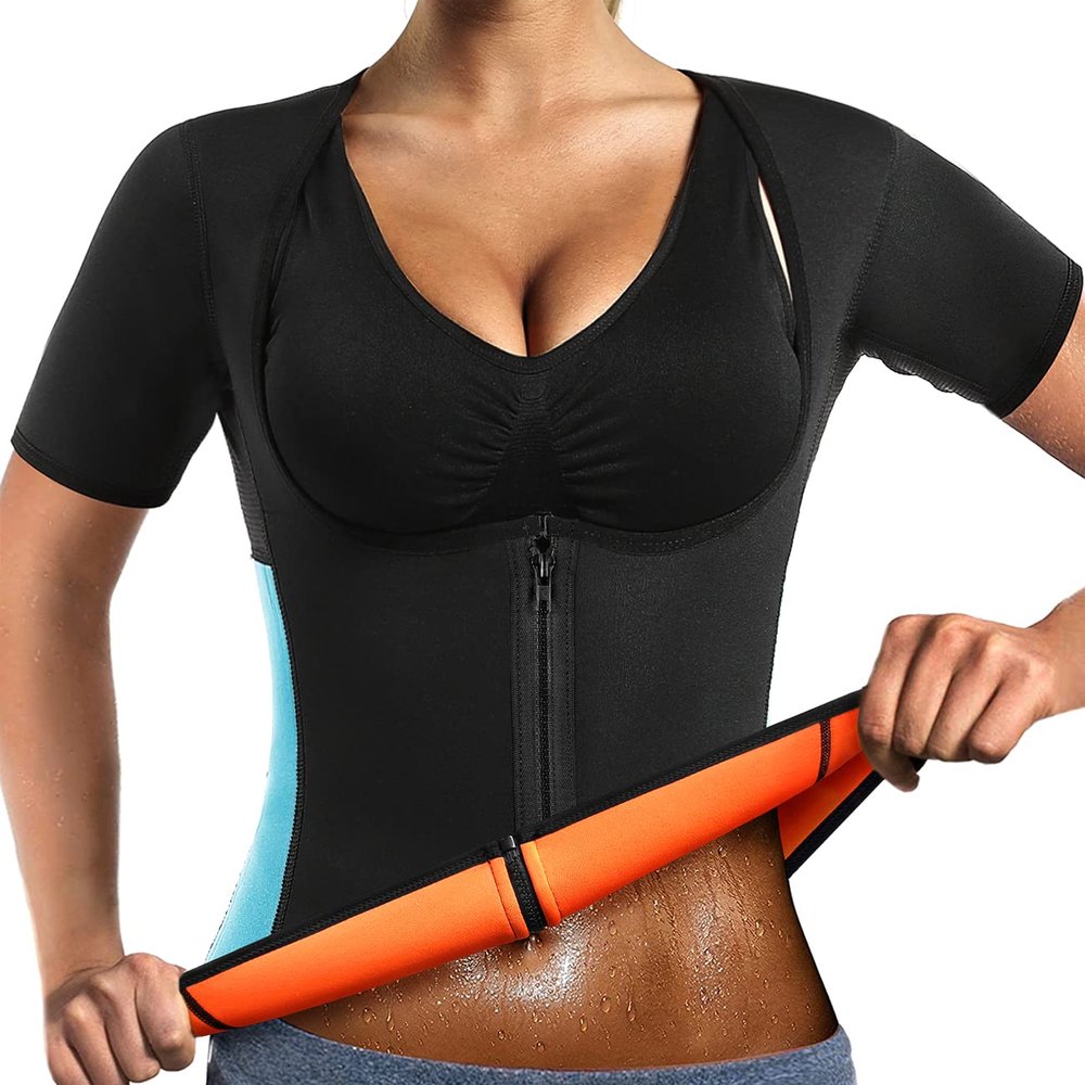 DoLoveY Women Sauna Sweat Vest with Sleeves Neoprene Fitness Shirt Workout Body Shaper Sport Tank Top
