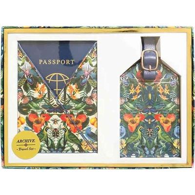 Archive Portico Designs Collection Faux Leather Luggage Tag & Passport Set, 2-Pieces, Botanical Prints