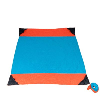 Ticket to the Moon Beach, Travel and Picnic Blanket - Fair Trade and Handcrafted for Outdoor Use, Premium Parachute Silk, Incl. 4 Corner Pockets, Simple and Quick Set-Up - Aqua/Orange