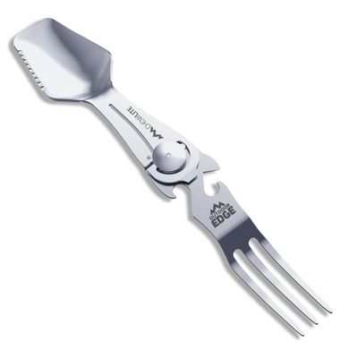 OUTDOOR EDGE Chowlite - Mealtime Multitool with Folding/Locking Fork, Spoon, Bottle Opener, Can Opener and Screwdriver - 100% Stainless Steel - Perfect for Camping, Hiking, Backpacking and Hunting