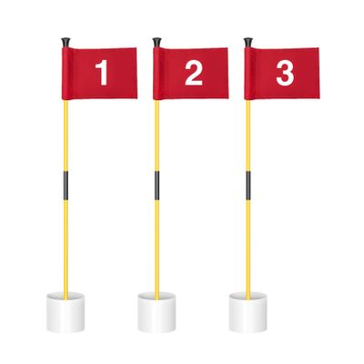 KINGTOP Miniature Golf Flagstick, Practice Putting Green Flags for Yard, Golf Pin Flag Hole Cup Set, Portable 2-Section Design, 3ft Flagpole, Indoor | Outdoor, Red Flag Numbered #1 2 3, 3-Pack