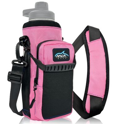 Arca Gear 40 oz Hydro Carrier - Insulated Water Bottle Sling w/Carry Handle, Shoulder Strap, Wallet and Two Pouches - The Perfect Flask Accessory - Sunset Pink