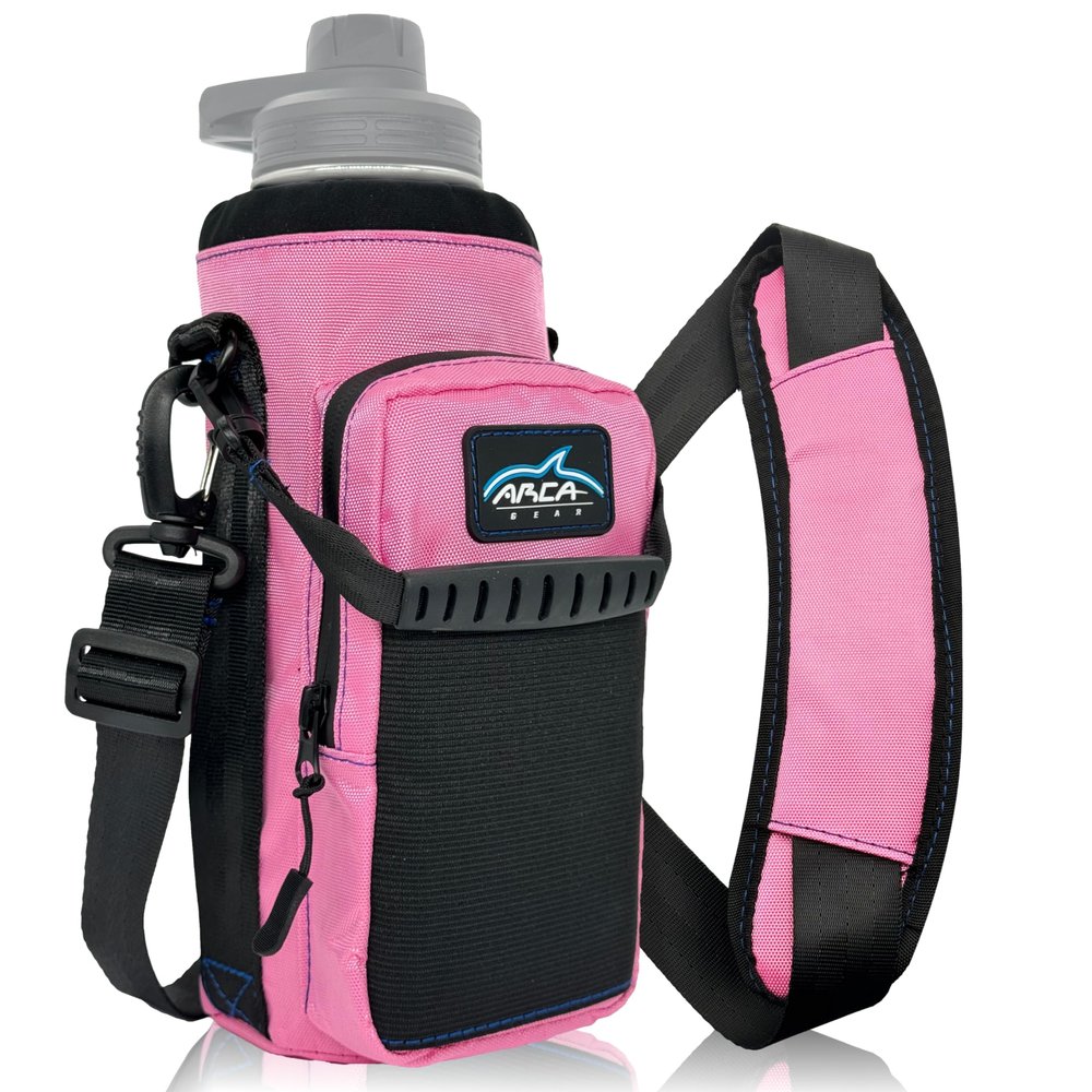 Arca Gear 40 oz Hydro Carrier - Insulated Water Bottle Sling w/Carry Handle, Shoulder Strap, Wallet and Two Pouches - The Perfect Flask Accessory - Sunset Pink