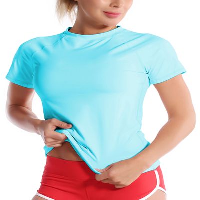 BUBBLELIME 4 Styles Long/Short Sleeve Rashguard for Women UPF 50+ Sun Protection - Basic Short Sleeve_Blue X-Small_BWST002