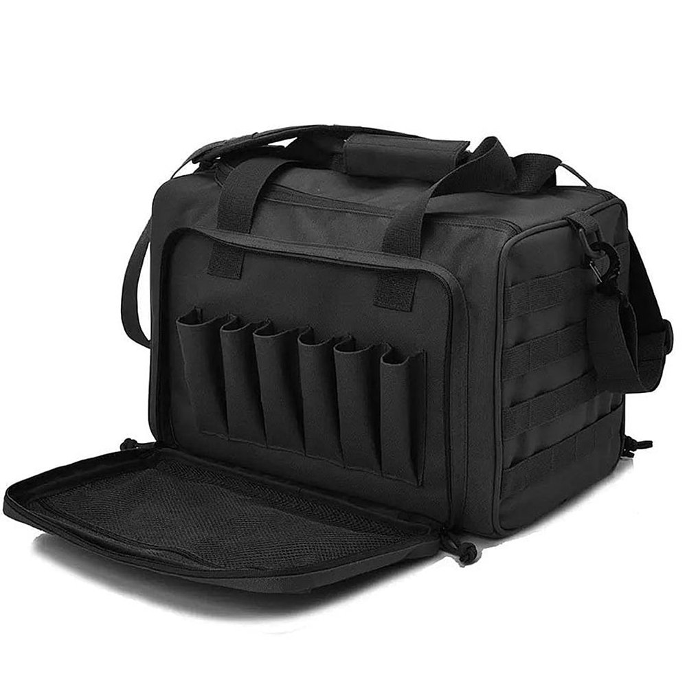 UNISTRENGH Tactical Gun Range Bag Shooting Duffle Bags for Handguns Pistols with Lockable Zipper, Heavy Duty Antiskid Feet (Black)