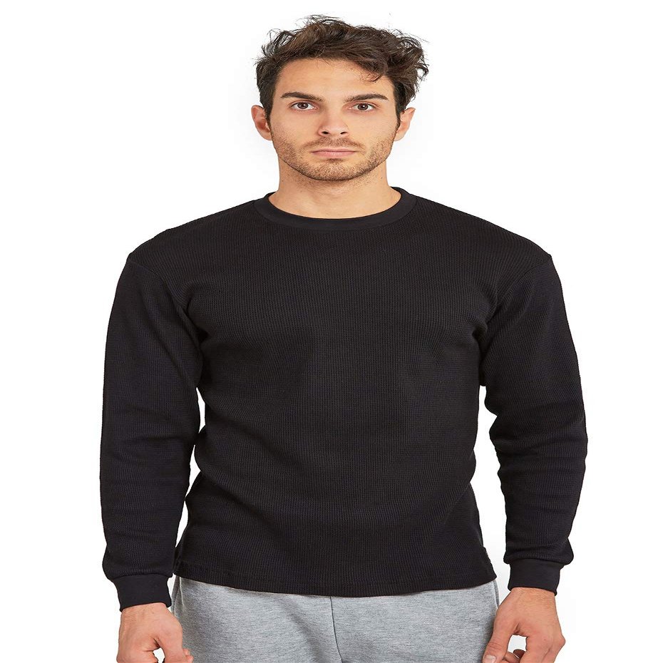 Men's Classic Waffle-Knit Heavy Thermal Top (XL, Black)