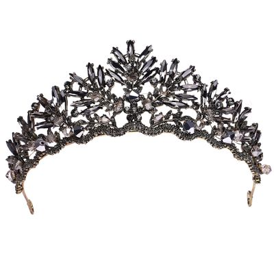 FRCOLOR Vintage Baroque Crown Bridal Tiara Alloy Wedding Headpiece Black Elegant Hair Accessory for Weddings Engagements and Parties