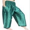 RaanPahMuang Textured Thai Silk Smock Waist MC Hammer Dance Pants with Pocket, Medium, Pine Green view 1