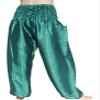RaanPahMuang Textured Thai Silk Smock Waist MC Hammer Dance Pants with Pocket, Medium, Pine Green view 2