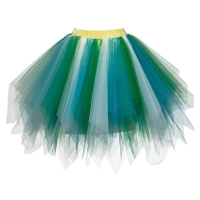 Womens Green White Blue Plus Size Puffy Tutu Layered Tulle Petticoat Skirt for Party