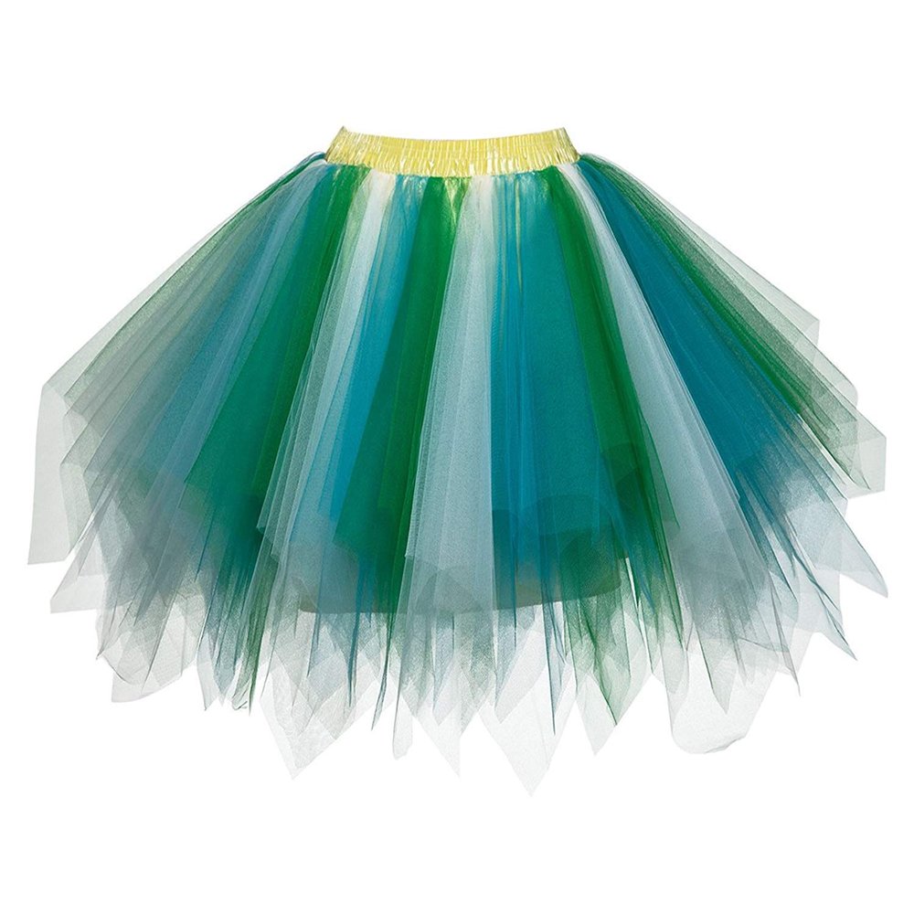 Womens Green White Blue Plus Size Puffy Tutu Layered Tulle Petticoat Skirt for Party