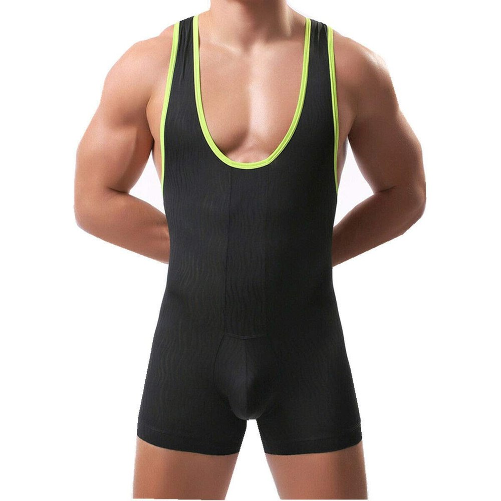 YOOBNG Men's Tank Top One Piece Wrestling Singlet Bodysuit Jumpsuit Leotard Mini Boxer Briefs Underwear