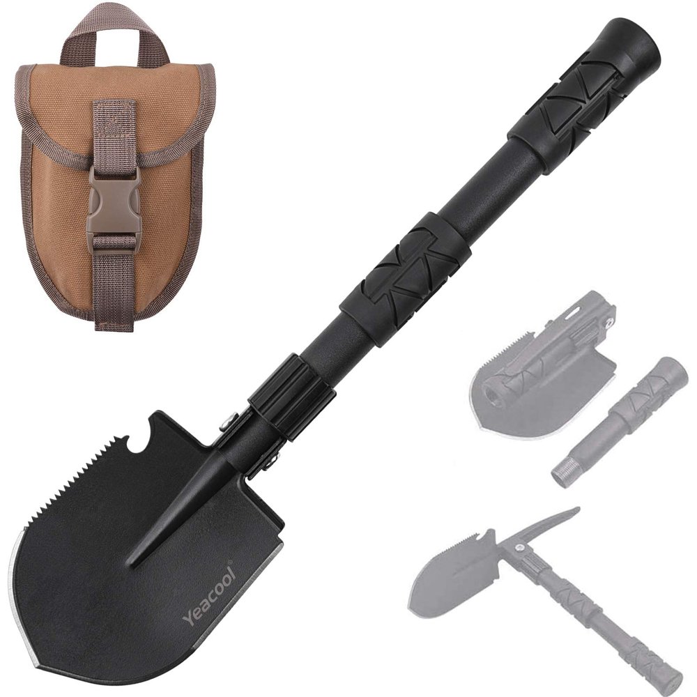 Folding Survival Shovel Multi-Tool, Heavy-Duty Military Entrenching Tool with Pickaxe, Collapsible Spade for Disaster Recovery, Car Emergency, Metal Detecting, Camping, Digging, and Gardening
