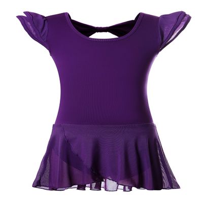 Girls Ballet Dance Leotards with Flutter Sleeve Petal Skirt and Bowknot Back(YW3033-M-10)