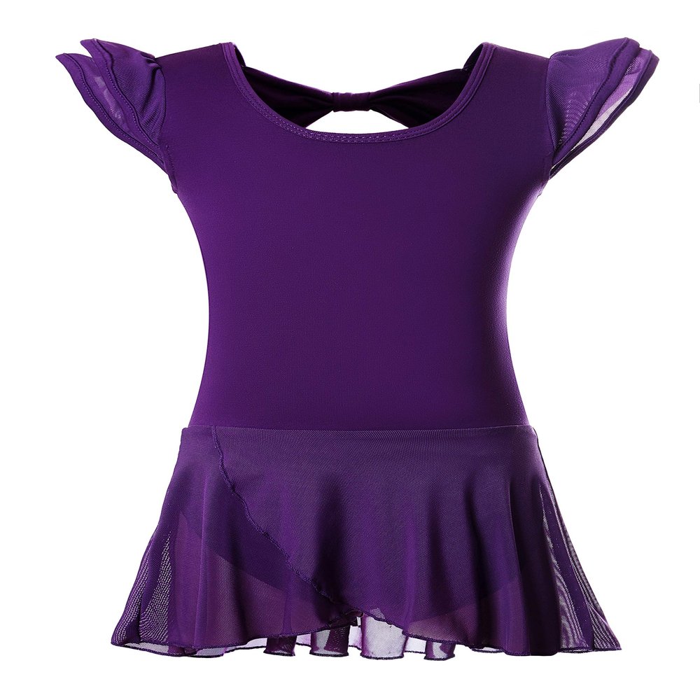 Girls Ballet Dance Leotards with Flutter Sleeve Petal Skirt and Bowknot Back(YW3033-M-10)