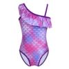 ranrann Kids Baby Girls One Piece Swimsuit One Shoulder Ruffled Children Mermaid Swimwear Bathing Suit Beachwear Purple 2-3 view 1