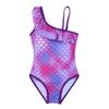 ranrann Kids Baby Girls One Piece Swimsuit One Shoulder Ruffled Children Mermaid Swimwear Bathing Suit Beachwear Purple 2-3 view 3