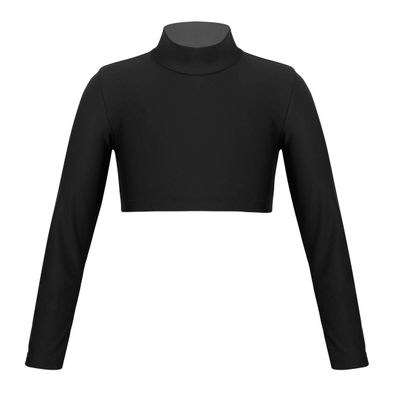 YiZYiF Kids Girls Basics Sportswear Athletic Long Sleeve Stretch Short Mock Neck T-Shirt Crop Top Black 8