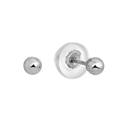 14k Real White Gold Stud Ball Earrings W/Silicone Covered Gold Pushbacks - 3 mm