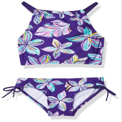 Kanu Surf Girls' Big Charlotte Floral Halter Tankini Beach Sport 2-Piece Swimsuit, Purple, 12
