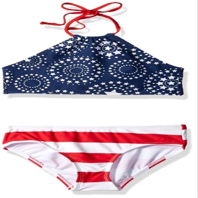 Kanu Surf Girls' Little Stars and Stripes Halter Top Bikini Beach 2-Piece Swimsuit, Bandana Flag, 4