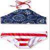 Kanu Surf Girls' Little Stars and Stripes Halter Top Bikini Beach 2-Piece Swimsuit, Bandana Flag, 4 view 1