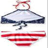 Kanu Surf Girls' Little Stars and Stripes Halter Top Bikini Beach 2-Piece Swimsuit, Bandana Flag, 4 view 2