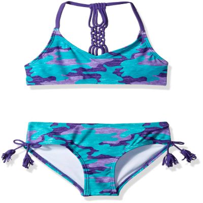 Kanu Surf Girls' Willow V-Neck Bikini Beach Sport 2-Piece Swimsuits, Erin Purple Camo, 8