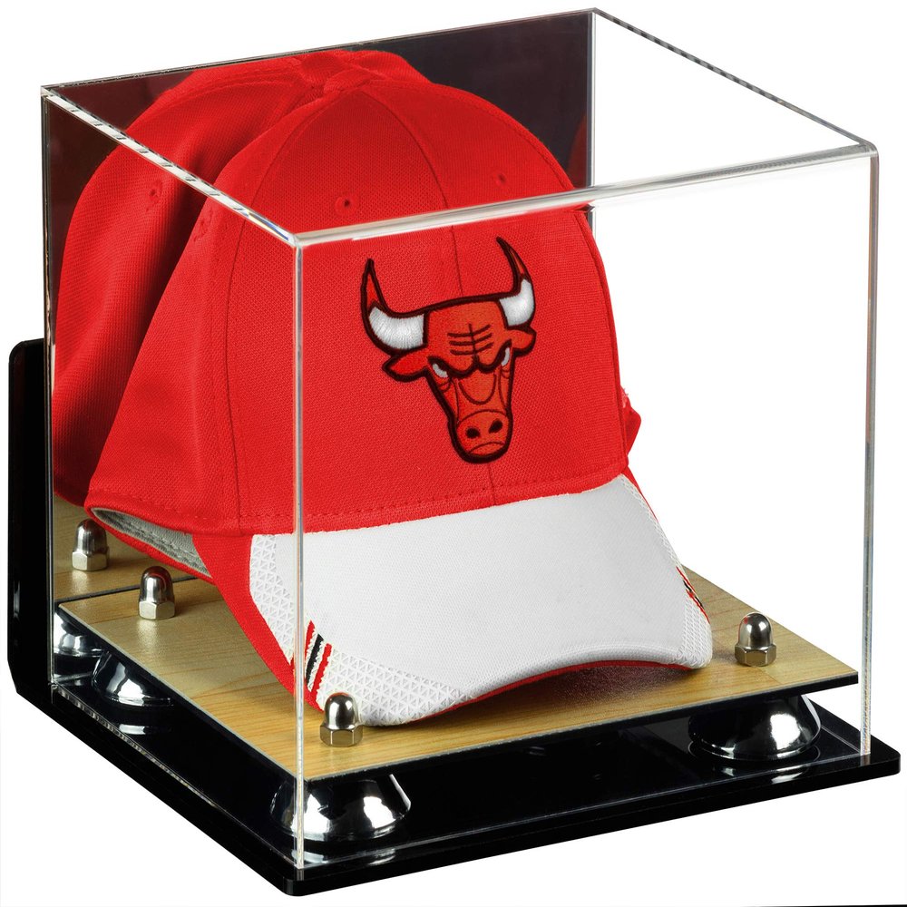 Better Display Cases Acrylic Basketball Hat or Cap Display Case with Mirror, Wall Mount, Silver Risers and Wood Base (A006-SR)