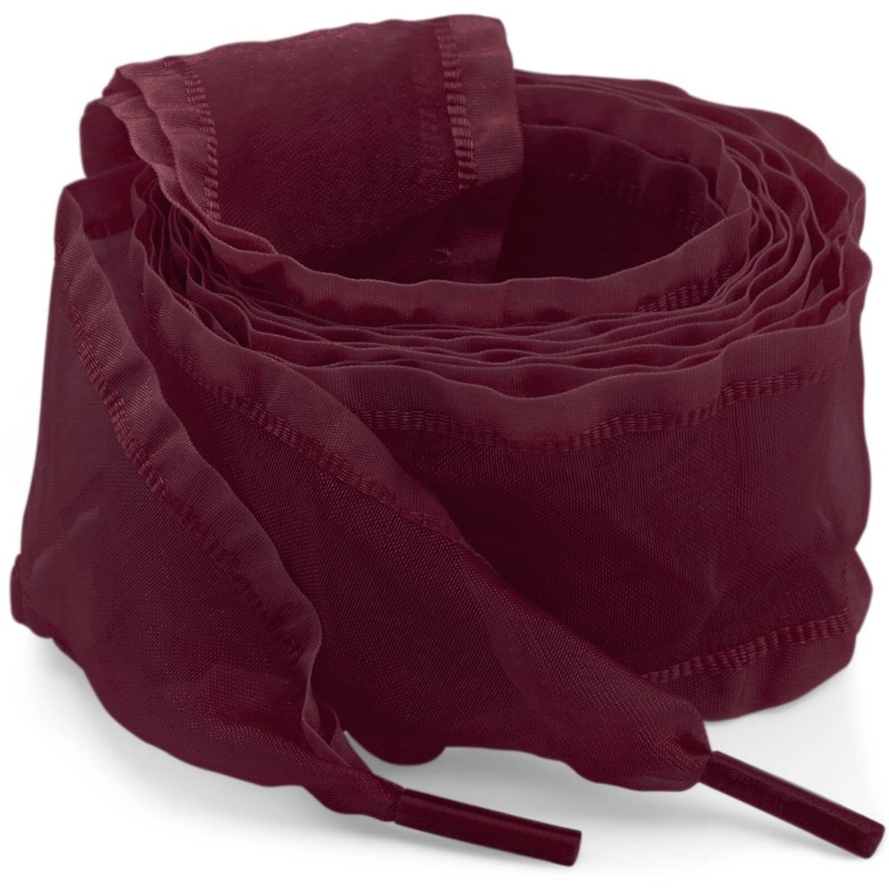 WEGOODZF Ruffle Organza Shoe Laces: 4CM Wide 39 inch Burgundy Flat Flounce Shoelaces for Sneakers