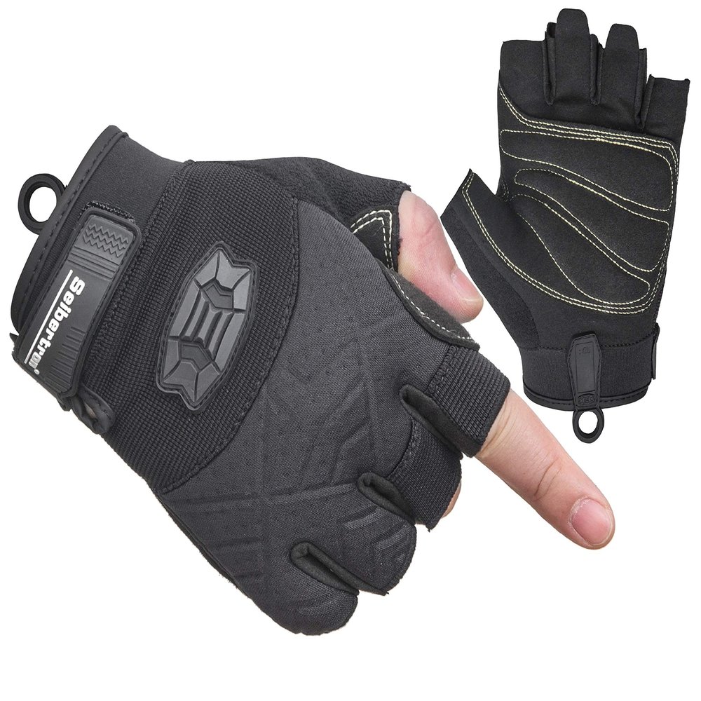 Seibertron Half Finger Padded Palm Lightweight Breathable Climbing Rope Gloves for Climbers, Rock Climbing, Rescue, Adventure, Sailing, Kayaking, Outdoor Sports Black XS
