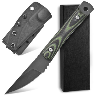 Ccanku C1390 Fixed Blade Knifes 7.3-Inch Outdoor Survival Tools D2 Blade Steel & G10 Handle with Kydex Sheaths Clip for Outdoor Activities, Camping, Bushcraft and Hunting(Black)