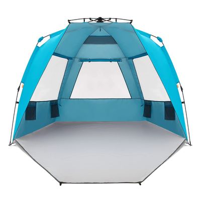 Easthills Outdoors Instant Shader Enhanced Deluxe XL Beach Tent Easy Set Up 4-6 Person Popup Sun Shelter 99" Wide for Family UPF 50+ Double Silver Coating with Extended Zippered Floor Pacific Blue