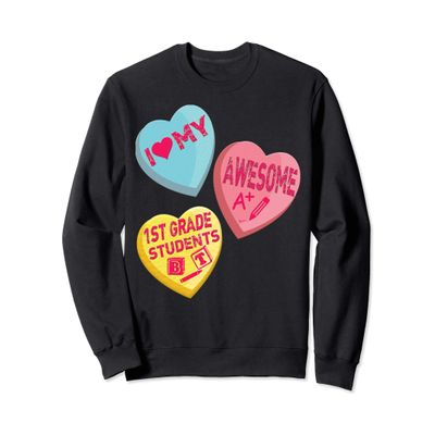 1ST Grade Teacher Valentine's Day Sweatshirt Teachers Aide
