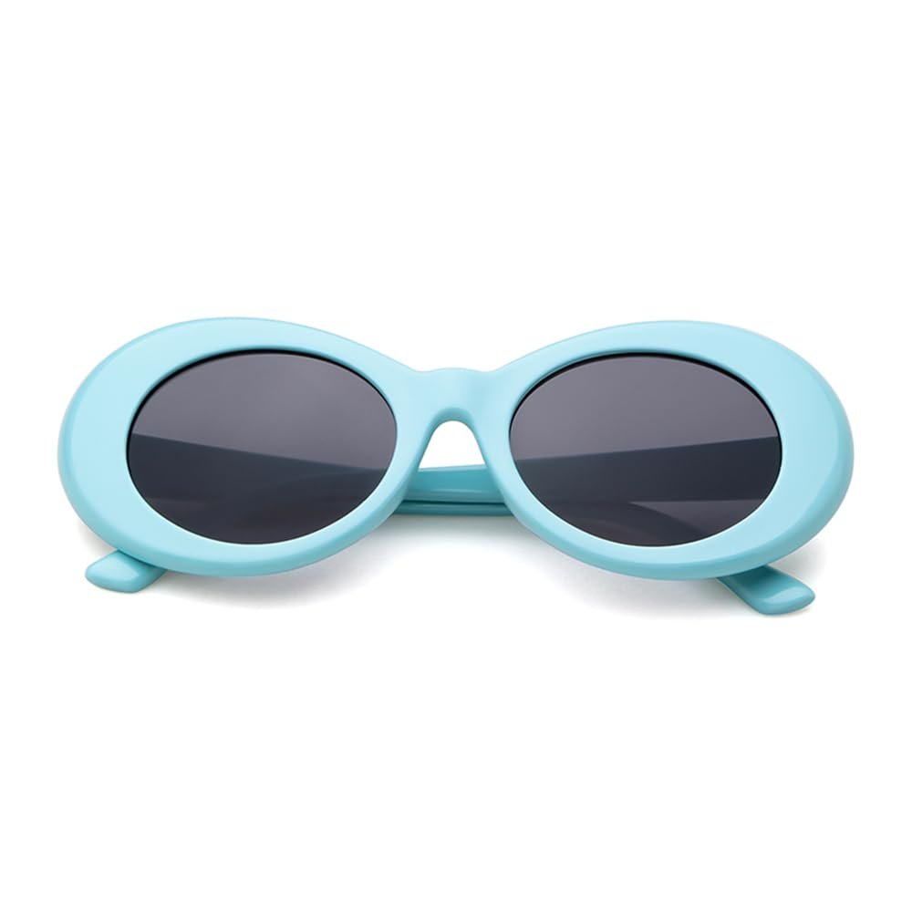 Laurinny Sunglasses Blue Clout Goggles for Women Men Retro Oval Sun Glasses Blue Cute Round Party Costume Frame