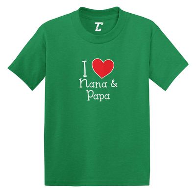I Love My Nana & Papa - Heart Cute Infant/Toddler Cotton Jersey T-Shirt (Kelly, 12 Months)
