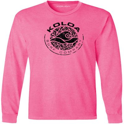 Koloa Circle Wave Vintage Pigment Dyed Long Sleeve Tee-NeonPink/b-4XL