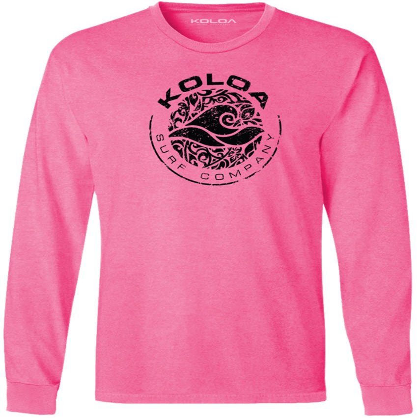 Koloa Circle Wave Vintage Pigment Dyed Long Sleeve Tee-NeonPink/b-4XL