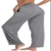 Jorlyen Flowy Workout Yoga Pants with Drawstring Women Pockets High Waist Pants Lounge Casual Leggings Running Walking Loose Fitting Daily Trousers, Grey M view 3